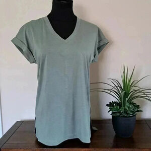 NWT Banana Republic V-neck Top Green Rolled Sleeve XS  Cotton Blend